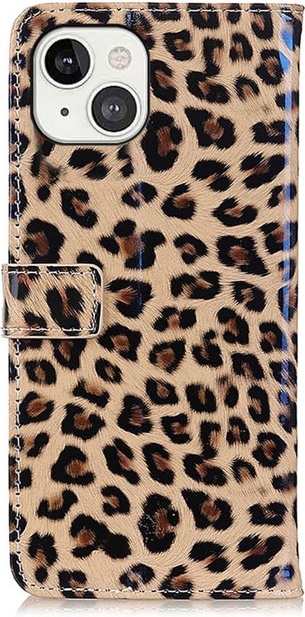 Peachy Wallet Bookcase kunstleer luipaardprint hoesje geschikt voor iPhone 13 - bruin