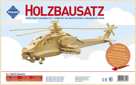 Pebaro houten bouwset Apache helikopter modelbouw speelgoed.