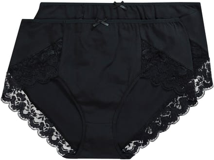 Ulla Popken - Dames - set van 2 tailleslips met kant - Zwart - Maat 42+