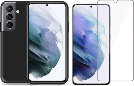 Hoesje geschikt voor Samsung Galaxy S21 FE - Screenprotector Glas - Schokbestendig Zwart
