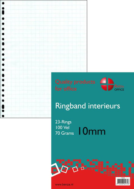 Benza - Ringbandpapier A4 - Wiskundepapier Ruit 10 mm - 23 ringen - 100 vel - 2 stuks