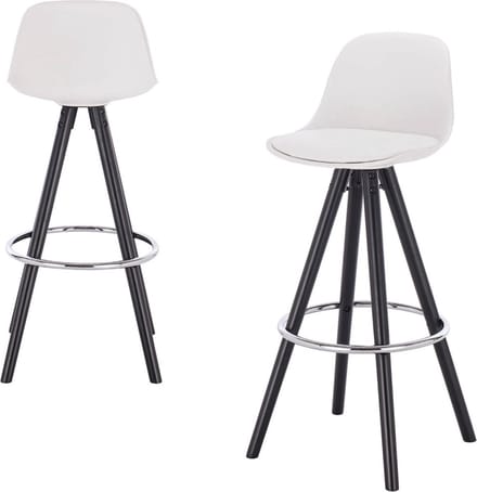 Hoge Barkruk - Zithoogte 75 cm - Wit Kunstleer - Met Rugleuning - Zwart Frame - Set van 1