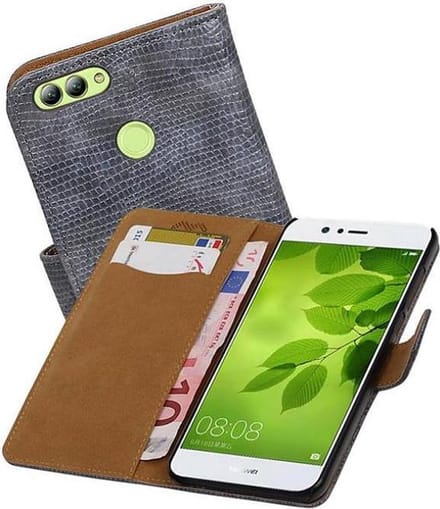 Hagedis Bookstyle Wallet Case Hoesjes Geschikt voor Huawei Nova 2 Grijs