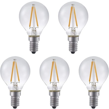 SPL E14 LED Lamp 2W Dimbaar - CRI 93 - Extra Warm Wit - 2500K - LED Filament Globe G45 - Vervangt 15W - 5 Stuks
