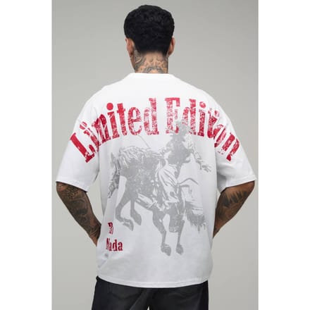 Lang Wit Oversized Western Over De Naden Print T-shirt | White | Size Large