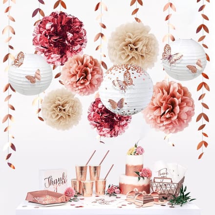 Dailygoods - 18 Stuks Roségouden Feestdecoratieset met Vlinders