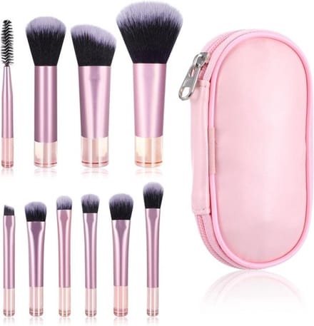 10-delige Reizen Make-up Borstel Set in Roze - Draagbare Mini Borstels voor Oogschaduw, Foundation en Blush