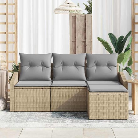 vidaXL - Bankstel - 4 - st - Beige - en - Lichtgrijs - poly - rattan