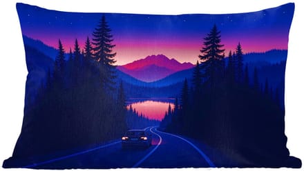 Sierkussens - Kussentjes Woonkamer - 50x30 cm - Auto - Donkere dennenbomen - Zonsondergang