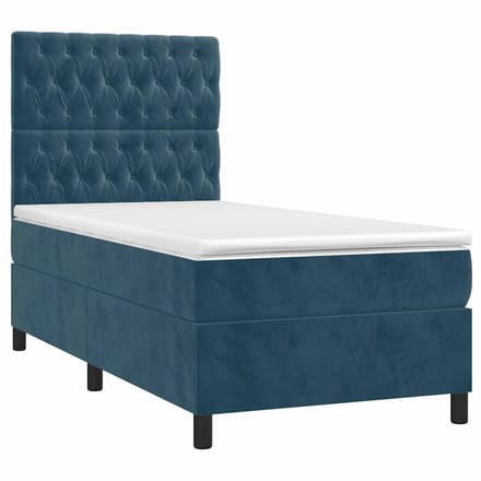 vidaXL - Boxspring - met - matras - en - LED - fluweel - donkerblauw - 90x200 - cm
