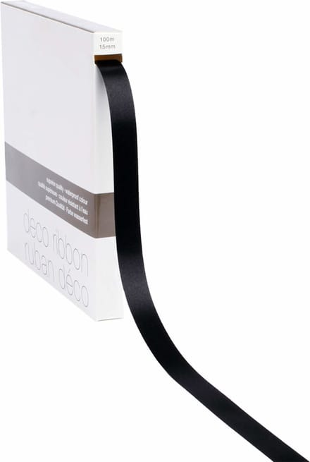 Poly Satijnlint Zwart – 15 mm × 100 m – polysatijn