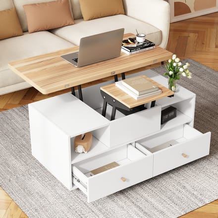 STILVORA Salontafels - Koffietafel met Opbergruimte - Klapbaar en Verstelbaar - 100×50×47,5 cm - MDF - Wit