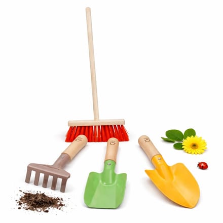 Tuingereedschap voor kinderen - 4-delig - speelgoed - schep / hark / schoffel / bezem set