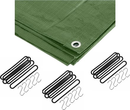 Benson - Afdekzeil groen 3 x 5 meter met 15x spanrubbers en S-haken