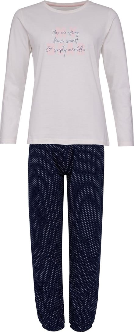 By Louise Dames Pyjama Set Lang Katoen Roze / Donkerblauw Gestipt - Maat M