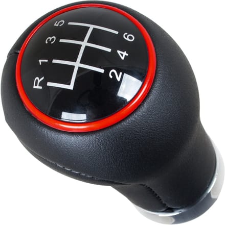 MODECAR - Versnellingspookknop - Zwart - Rood Ring - Chrome - 6 Versnellingen