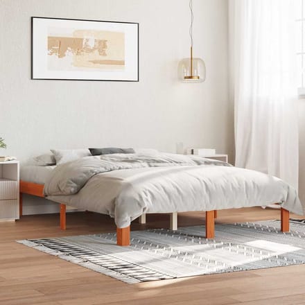 vidaXL - Bed - Frame - Wasbruin - 140 - x - 190 - cm - Solid - pine - wood, - plywood