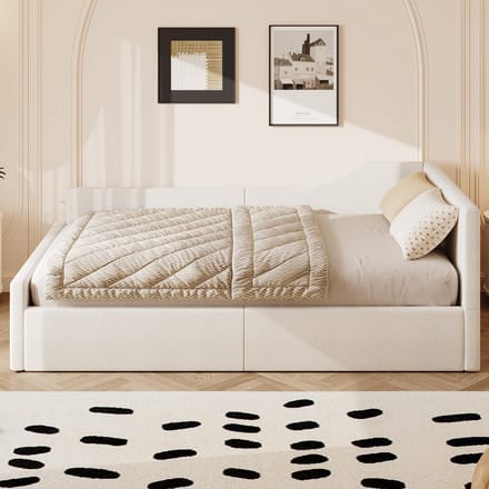 140x200 cm slaapbank met opbergruimte - gestoffeerd bed - beige