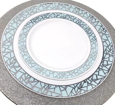 Mosaic - Servies Set, Blauw/Zilver Borden 32Stuks