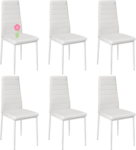 CINK & Co Eetkamerstoelen Set van 6 - Kunstleer en Metalen Frame - Hoge Rugleuning - Wit - 48 x 42 x 97 cm