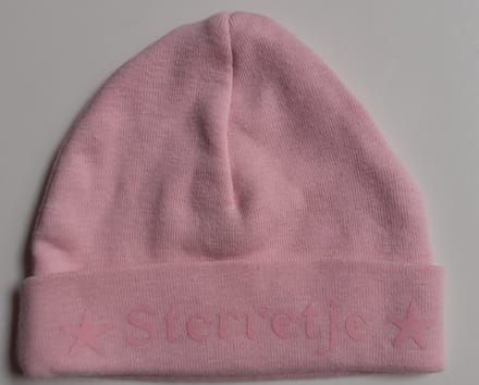 Mutsje met tekst - Sterretje - Roze - maat 50/56 - newborn mutsje - katoen - 7225