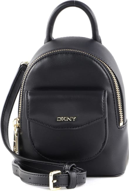 DKNY Leren Schoudertas Miranda Backpack Crossbody Bgd - Blk / Gold Zwart