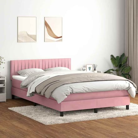 vidaXL - Boxspring - met - matras - fluweel - roze - 140x210 - cm
