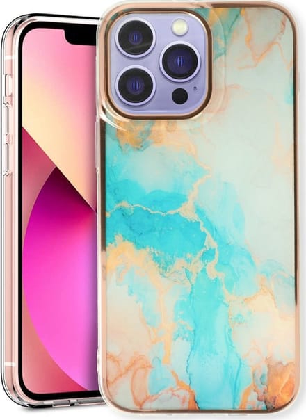 iPhone 15 Pro Max hoesje - Cityhoesje Advanced Protect - Print Marmer - Backcase - Blauw