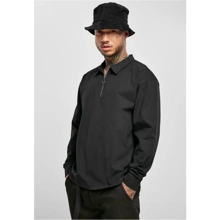 Urban Classics Longsleeve shirt -4XL- Organic Heavy Collar Zwart
