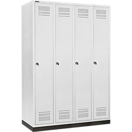 Schäfer Shop Genius Kledinglocker met fitting, 4 compartimenten, 300 mm compartimentbreedte, cilinderslot, lichtgrijs