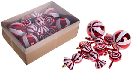 Bianchidino – Kerstballen 19-delige set – Rood/wit – Kunststof