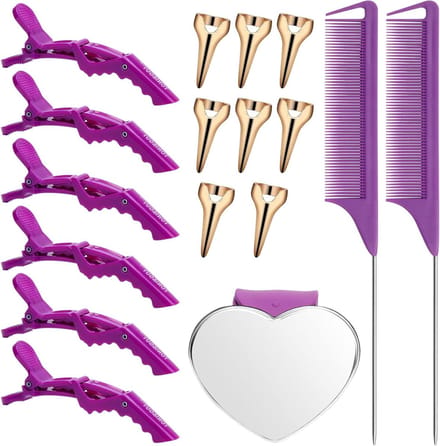 Haarscheidingshulpmiddelen Set - Haarstyling Tools - Kapsels Creëren - Praktische Combinatie - 17 stuks - Paars