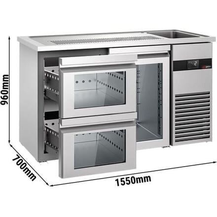 GGM Gastro Bierkoeling PREMIUM - 1550x700mm - 1 glazen deur & 2 laden zilver
