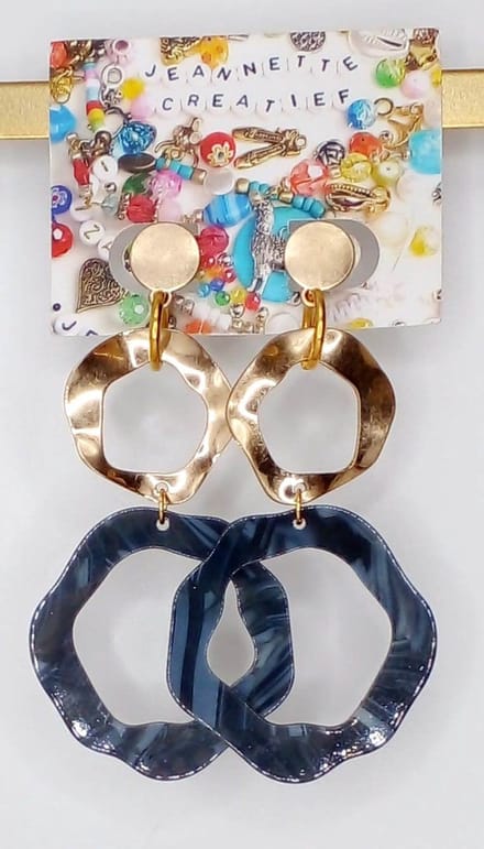 Jeannette-Creatief® - Handgemaakte Resin Dames Oorbellen met Denim en Goudaccenten