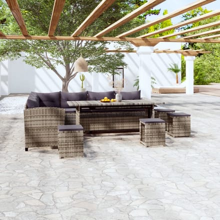 vidaXL - 6-delige - Loungeset - met - kussens - poly - rattan - grijs