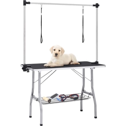 vidaXL - Hondentrimtafel - verstelbaar - met - 2 - lussen - en - opbergschap
