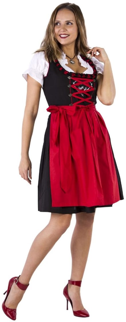 Oktoberfest Dirndl Rozen - Zwart-Rood - Maat 40