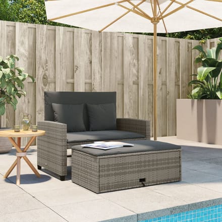 vidaXL - Tuinbank - 2-zits - met - kussens - poly - rattan - grijs