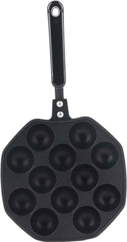 Takoyaki Pan - Octopus Bal Pan - Thuis Snacks Maken - 12 Holtes Gietijzer - 36 cm Lengte - Zwart