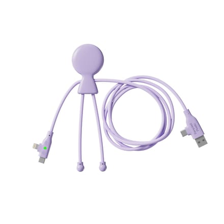 Xoopar - Mr Bio LONG 60W GRS Fast Charge – 3-in-1 Laadkabel USB & USB-C naar USB-C/Lightning – Snelladen – Paars