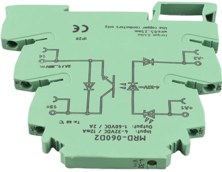 Ultradun solid-state relais van 6,2 mm, 4-32VDC DIN-rail ingang, geschikt voor thuis- en kantoorgebruik.
