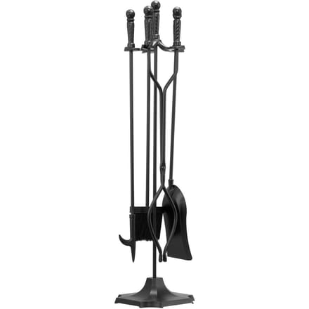 Ensemble d'outils pour cheminée, Ensemble d'outils pour feu 5 pièces et support avec support à cinq branches, Pince, Pelle à cendres, Brosse, Pique à feu, Cheminée en fer forgé
