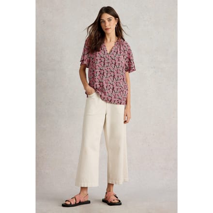 White Stuff Sophia Crinkle Top Pink Print Größe: 22 | Blusen Outlet | Damen | Rosa