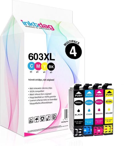 Inktdag inktcartridges voor Epson 603XL, Epson 603 multipack van 4 kleuren voor Epson Expression Home XP-2105 XP-3100 XP-3105 XP-4100 XP-4105 XP-4155 Workforce WF-2830DWF WF-2835DWF