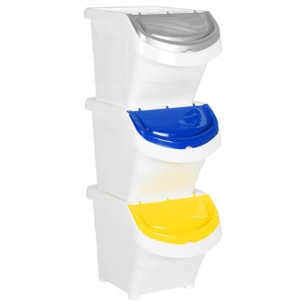 vidaXL - Afvalbakken - met - deksels - stapelbaar - 3 - st - PP - 78 - L - wit