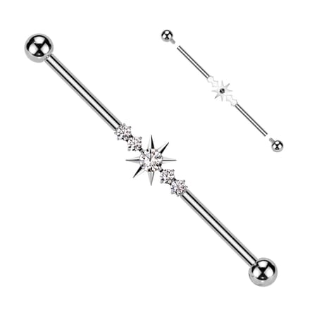 Industrial piercing titanium ster met steentjes - zilver - LMPiercings