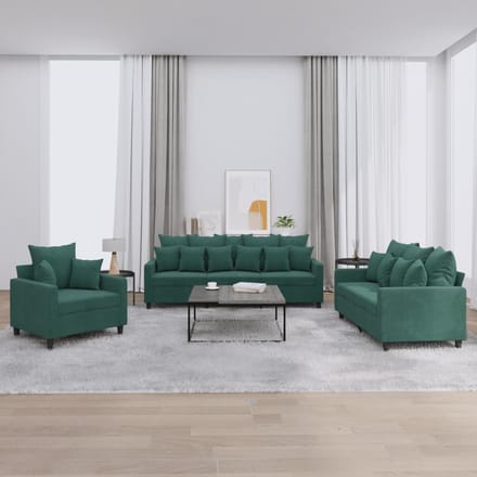 vidaXL - 3-delige - Loungeset - met - kussens - fluweel - donkergroen