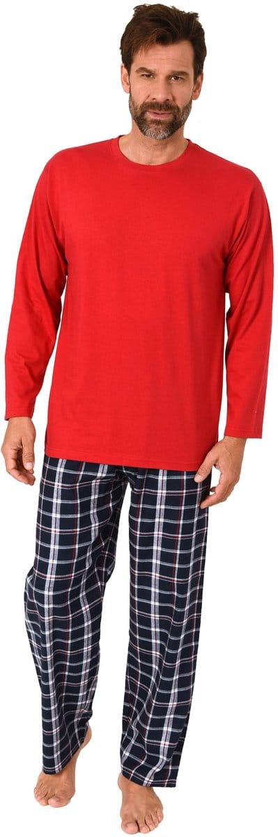 Lange herenpyjama, pyjama met flanellen broek in geruite look