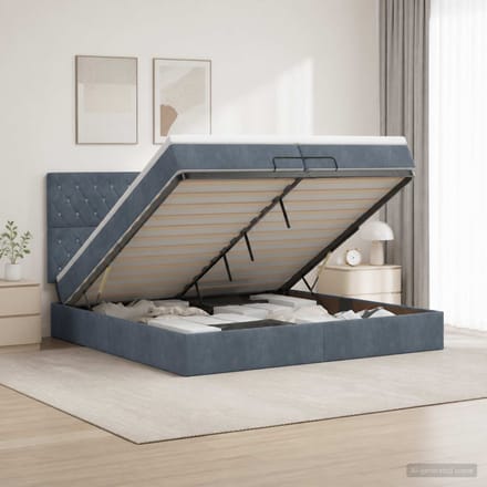 vidaXL - Ottoman - bed - met - matras - Donkergrijs - 200 - x - 200 - cm - Fluweel