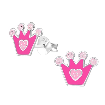 WeLoveSilver - kinderoorbellen zilver - roze kroon met hartje